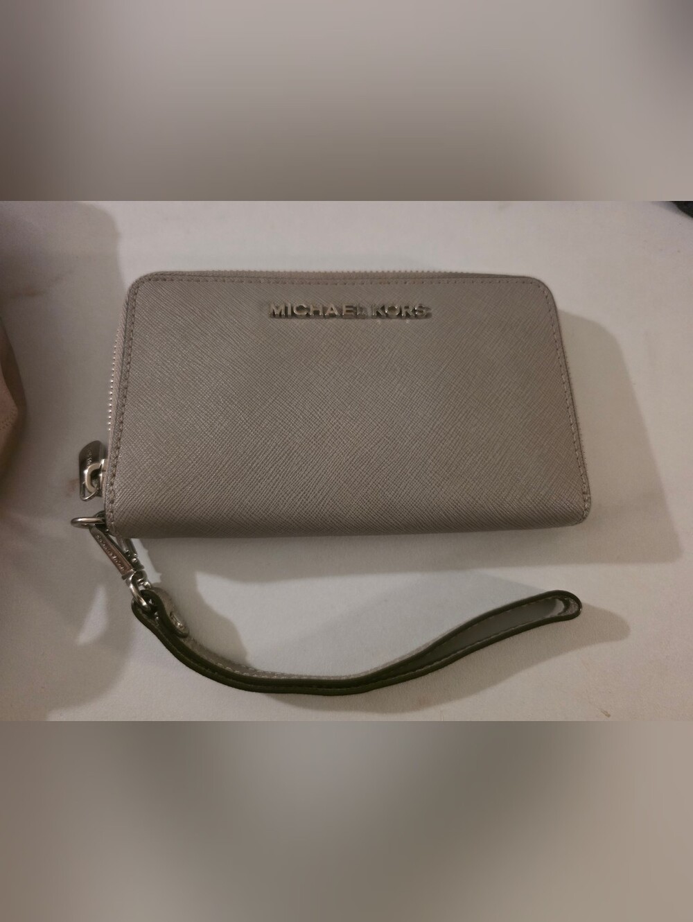 Michael Kors Gray Saffiano Zip Wristlet